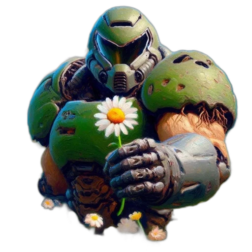 robot, weapon, creature, concept art, 3d render, pixel art, photorealistic, green transparent PNG cut-out