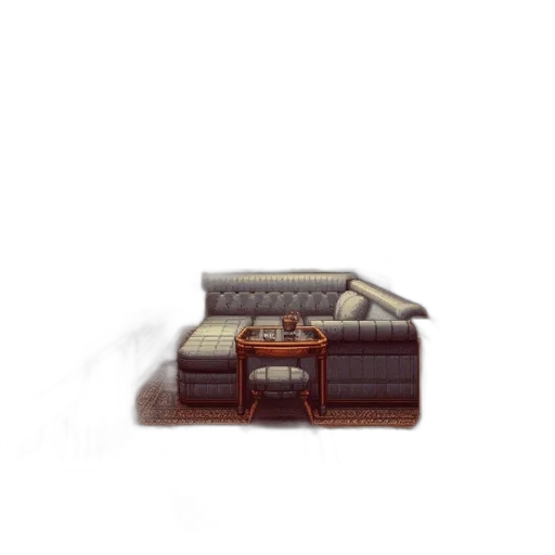 furniture, building, shoes, car, pixel art, 3d render, concept art, photorealistic transparent PNG cut-out