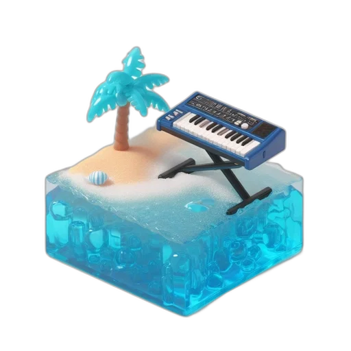 furniture, vaporwave, 3d render, concept art, cyberpunk, underwater, beach, blue transparent PNG cut-out