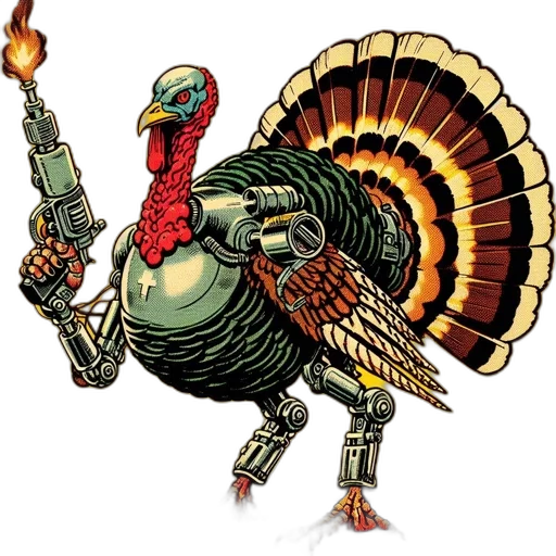 animal, concept art, pixel art, anthropomorphic, turkey, metallic, body, limbs transparent PNG cut-out