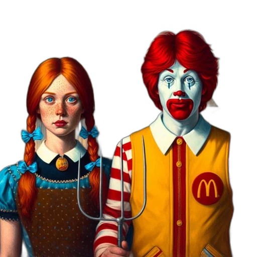 food, face, photorealistic, concept art, comic book art, fantasy art, two, figures transparent PNG cut-out