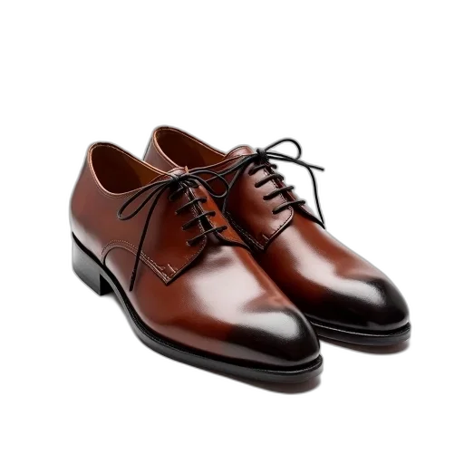 shoes, photorealistic, pair, brown, leather, dress, laces, displayed transparent PNG cut-out