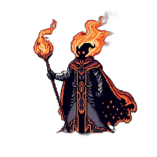 staff, jacket, mask, dragon, pixel art, concept art, fantasy art, comic book art transparent PNG cut-out