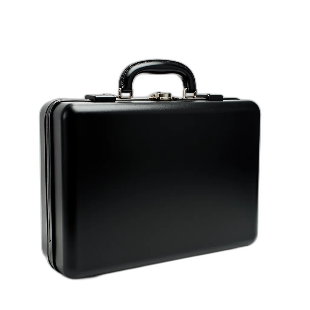 furniture, jewelry, 3d render, photorealistic, black, briefcase, shiny, metal transparent PNG cut-out