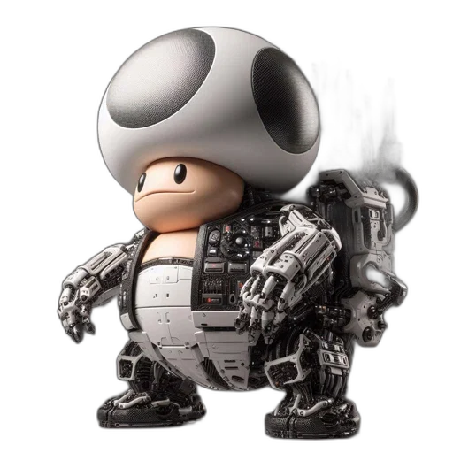 robot, concept art, 3d render, elaborate, mechanical, toad, mushroom, hybrid transparent PNG cut-out