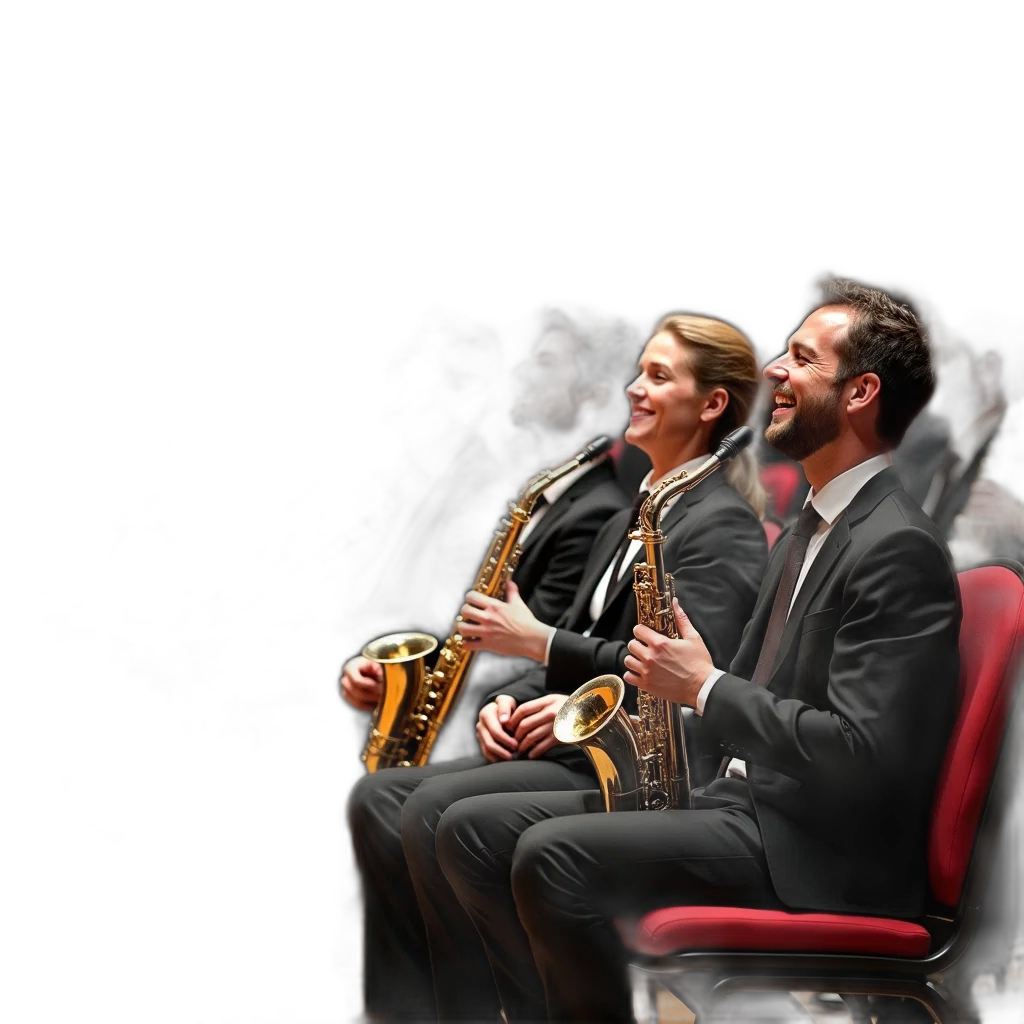group, people, sitting, theater, holding, various, musical, instruments transparent PNG cut-out
