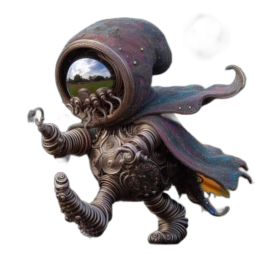 creature, mask, staff, robot, concept art, fantasy art, 3d render, pixel art transparent PNG cut-out