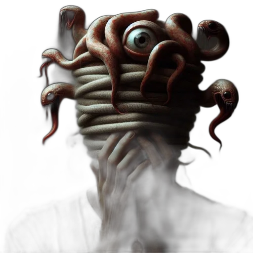 mask, creature, face, hair, concept art, photorealistic, 3d render, fantasy art transparent PNG cut-out