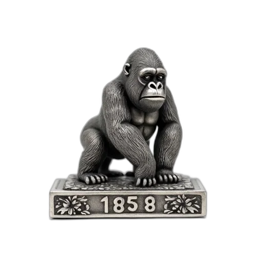 jewelry, animal, 3d render, photorealistic, silver, gorilla, figurine, intricate transparent PNG cut-out