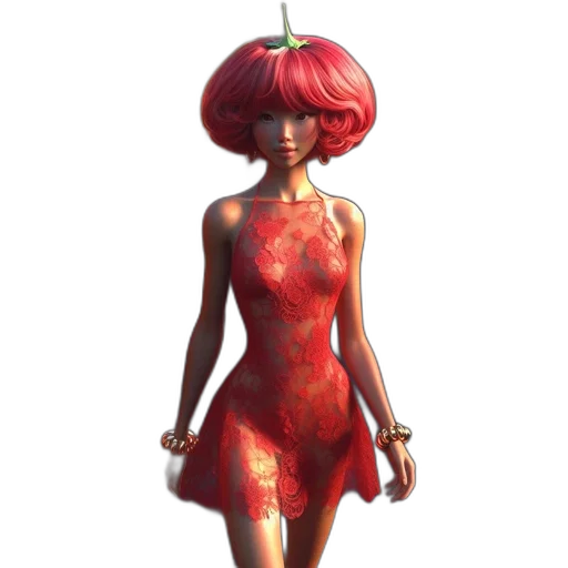 dress, hat, crown, concept art, 3d render, fantasy art, pixel art, red transparent PNG cut-out