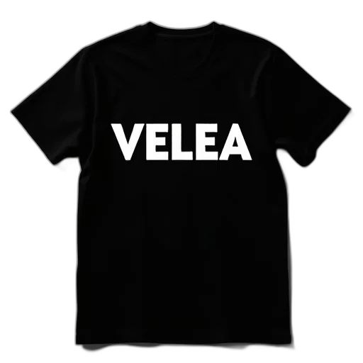 black, t-shirt, word, veelea, white, stylized, lettering, front transparent PNG cut-out