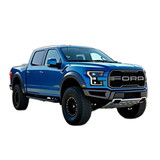 car, photorealistic, blue, pickup, truck, parked, concrete, surface transparent PNG cut-out