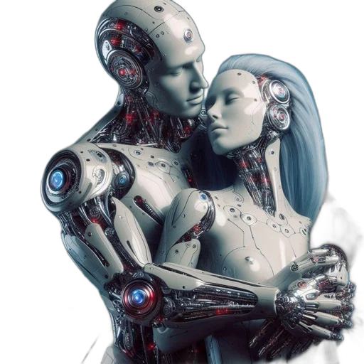 robot, cyberpunk, concept art, 3d render, fantasy art, outer space, two, humanoid transparent PNG cut-out