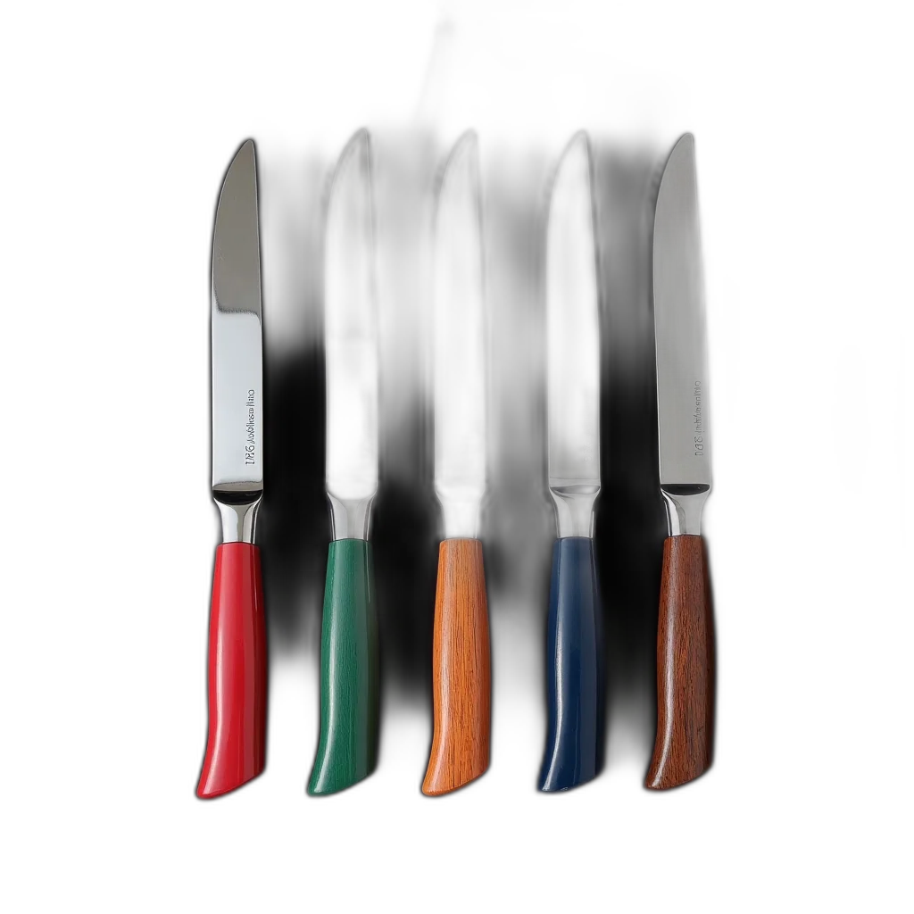 weapon, staff, 3d render, set, five, silver-handled, knives, different transparent PNG cut-out