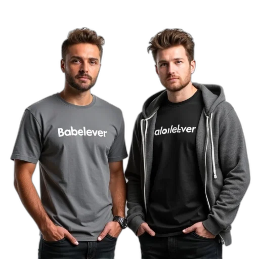 two, men, different, hairstyles, standing, side, against, white transparent PNG cut-out