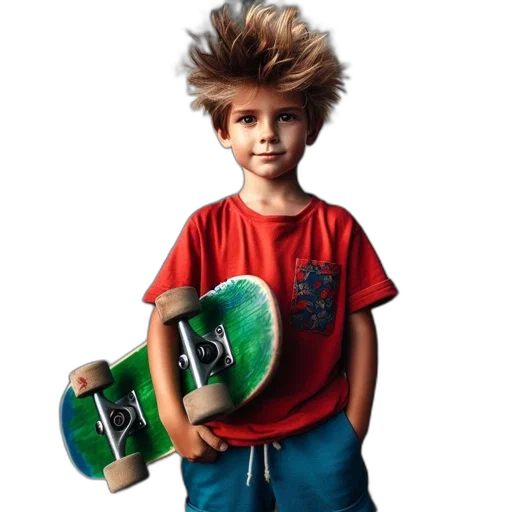 hair, photorealistic, 3d render, concept art, cartoon, boy, blue, shorts transparent PNG cut-out