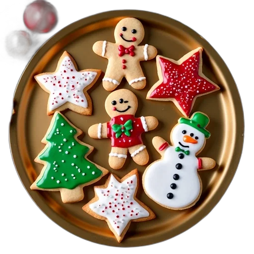 festive, holiday, cookie, platter, variety, decorated, cookies, including transparent PNG cut-out