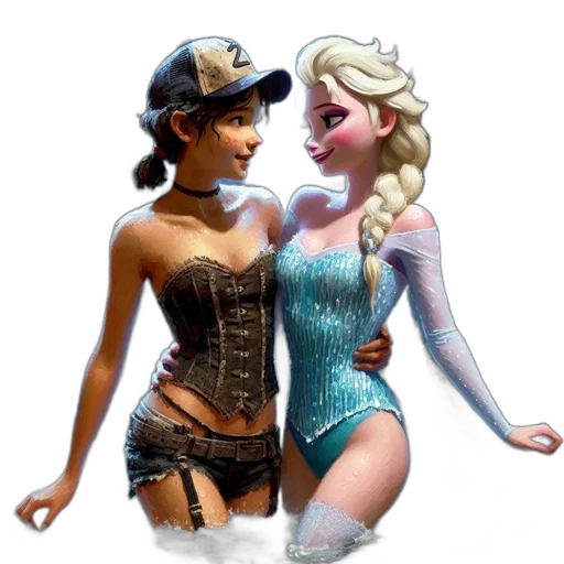 fantasy art, concept art, 3d render, cartoon, underwater, snow, two, contrasting transparent PNG cut-out