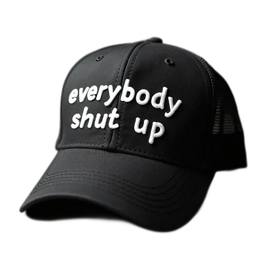 hat, 3d render, baseball, cap, words, everybody, shut transparent PNG cut-out