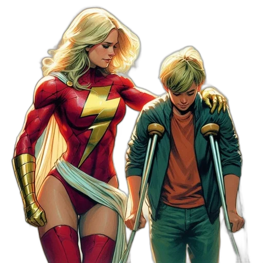 comic book art, concept art, woman, red, gold, superhero, costume, accompanied transparent PNG cut-out