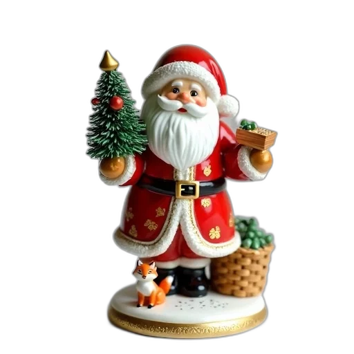 3d render, photorealistic, ceramic, figurine, santa, claus, holding, christmas transparent PNG cut-out