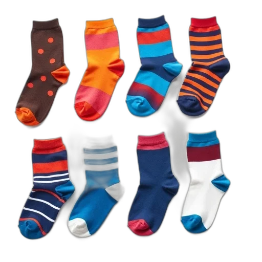 shoes, colorful, collection, socks, displayed, two, rows, top transparent PNG cut-out