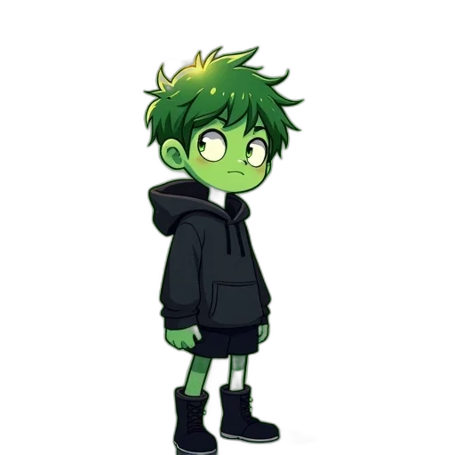 jacket, creature, staff, pixel art, concept art, cartoon, anime, green transparent PNG cut-out