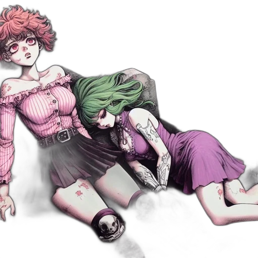 dress, comic book art, concept art, watercolor, anime, green, monochrome, dark transparent PNG cut-out