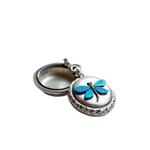 jewelry, blue, silver, locket, dragonfly, design, front, hanging transparent PNG cut-out