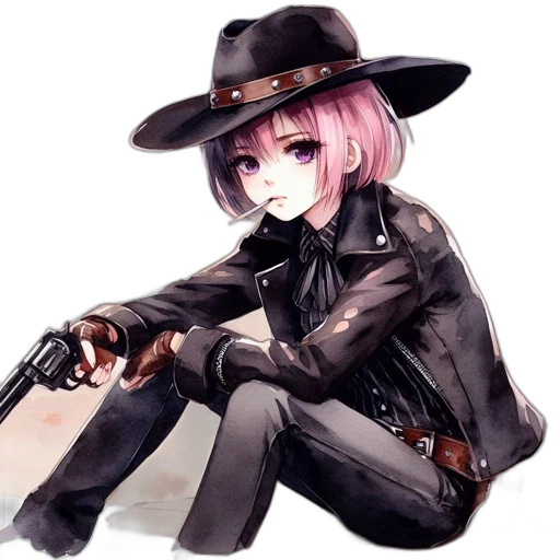 weapon, staff, jacket, hat, pixel art, anime, concept art, cyberpunk transparent PNG cut-out