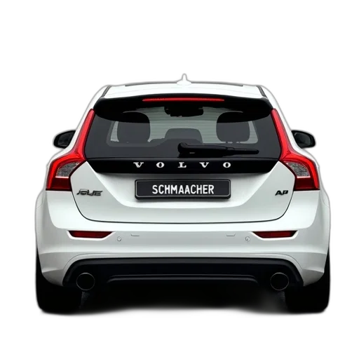 car, 3d render, white, volvo, black, rear, spoiler, license transparent PNG cut-out