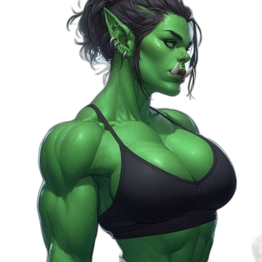 concept art, fantasy art, comic book art, photorealistic, green, athletic, green-skinned, woman transparent PNG cut-out
