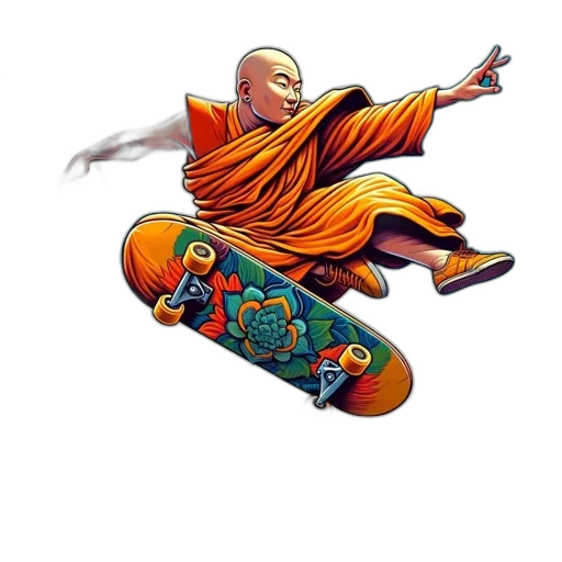 comic book art, concept art, pixel art, cartoon, monk, orange, robe, captured transparent PNG cut-out