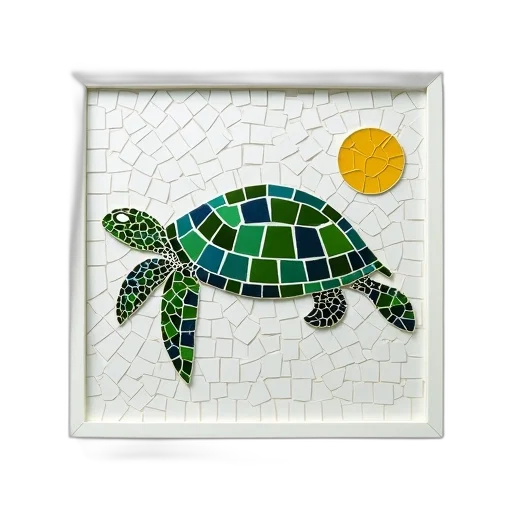 jewelry, photorealistic, mosaic, artwork, depicting, turtle, white, background transparent PNG cut-out