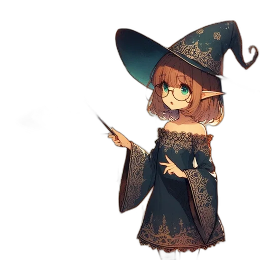 staff, dress, hat, weapon, fantasy art, concept art, pixel art, watercolor transparent PNG cut-out
