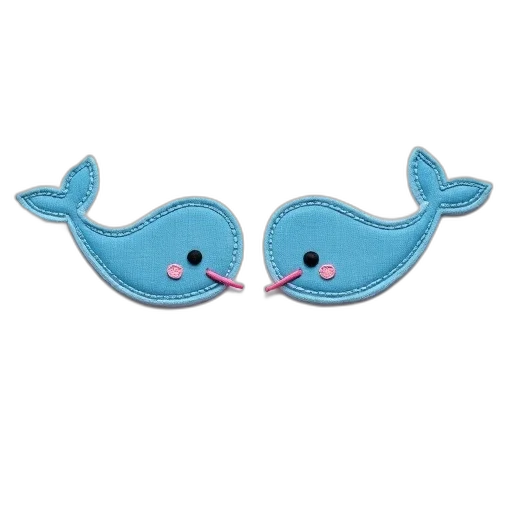 shoes, pair, blue, whale-shaped, appliques, pink, stitching, featuring transparent PNG cut-out