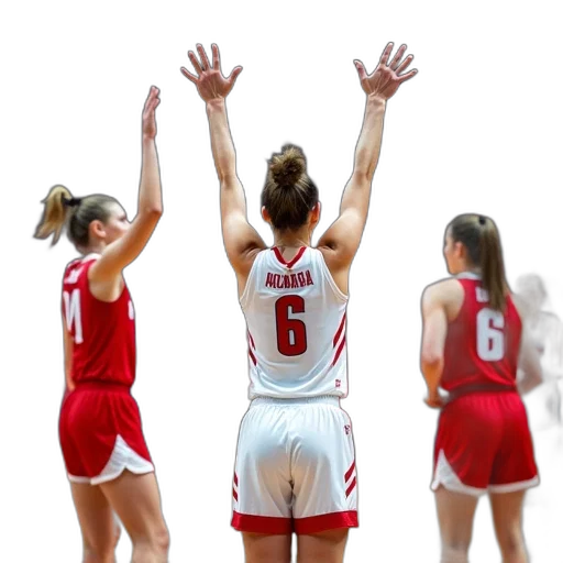 female, basketball, player, white, red, uniform, number, back transparent PNG cut-out