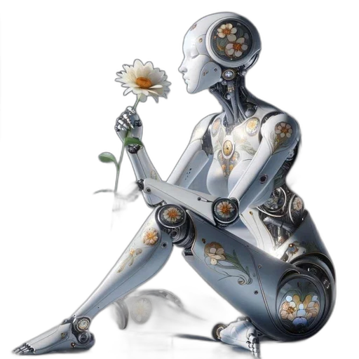 robot, flower, concept art, fantasy art, cyberpunk, pixel art, anthropomorphic, floral transparent PNG cut-out