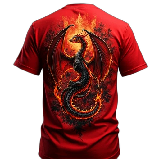 dragon, fantasy art, 3d render, concept art, fire, red, t-shirt, detailed transparent PNG cut-out