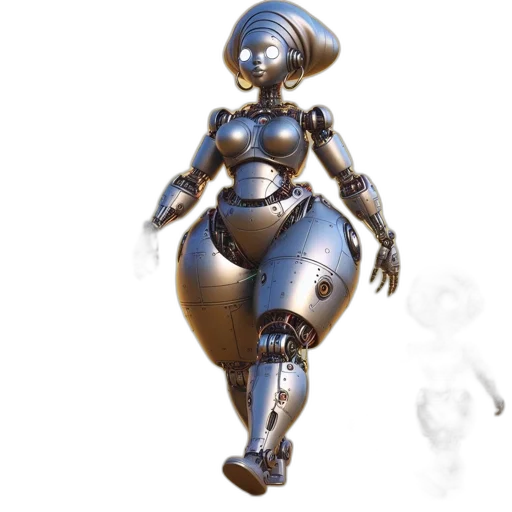 robot, dress, jewelry, staff, concept art, 3d render, pixel art, vaporwave transparent PNG cut-out
