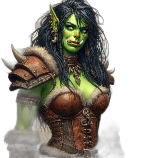 fantasy art, concept art, comic book art, photorealistic, green, fantastical, orc-like, character transparent PNG cut-out