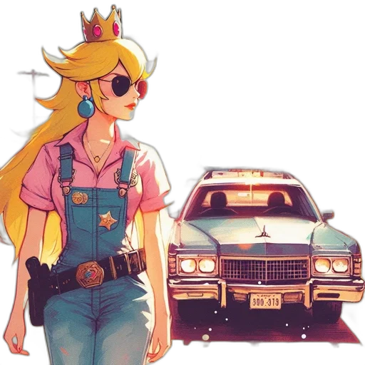 car, weapon, crown, concept art, pixel art, comic book art, cartoon, pastel transparent PNG cut-out