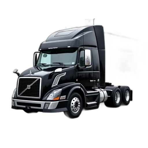 photorealistic, black, volvo, semi-truck, parked, front, white, building transparent PNG cut-out