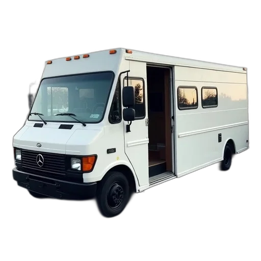car, 3d render, concept art, white, van, parked, parking, lot transparent PNG cut-out