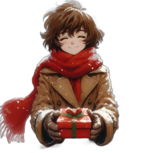 jacket, staff, concept art, watercolor, pixel art, anime, snow, red transparent PNG cut-out