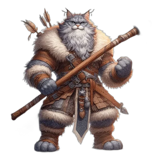 staff, animal, fantasy art, concept art, pixel art, photorealistic, feline, warrior transparent PNG cut-out