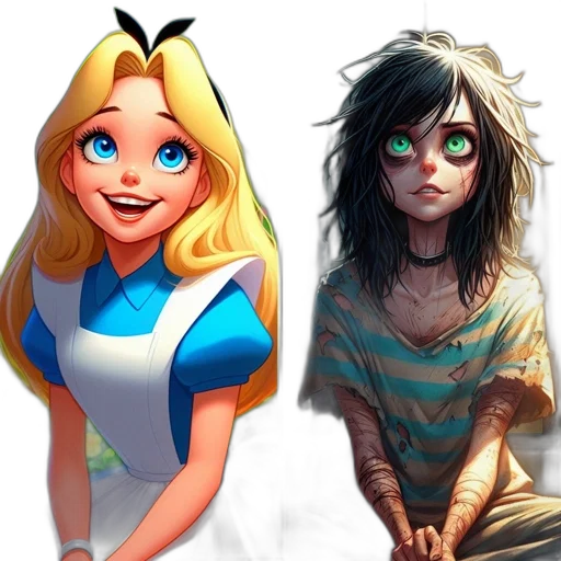 comic book art, concept art, cartoon, anime, neon, colorful, dark, two transparent PNG cut-out