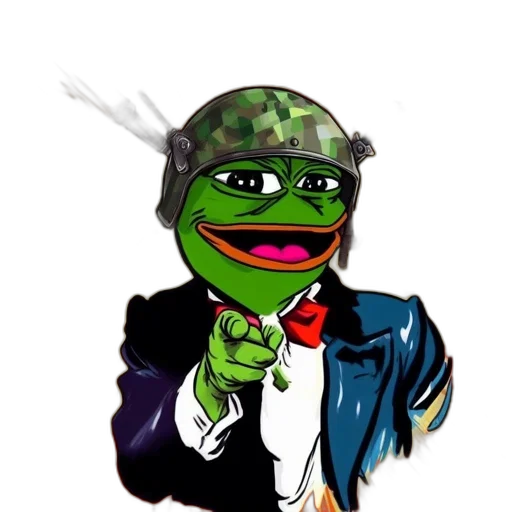 weapon, cartoon, artistic, rendition, pepe, frog, wears, helmet transparent PNG cut-out