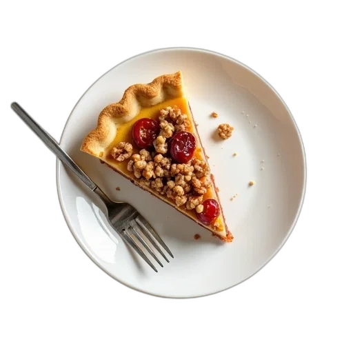 food, 3d render, slice, pie, golden, crust, filling, nuts transparent PNG cut-out