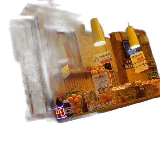 food, furniture, building, bottle, 3d render, concept art, photorealistic, fog transparent PNG cut-out